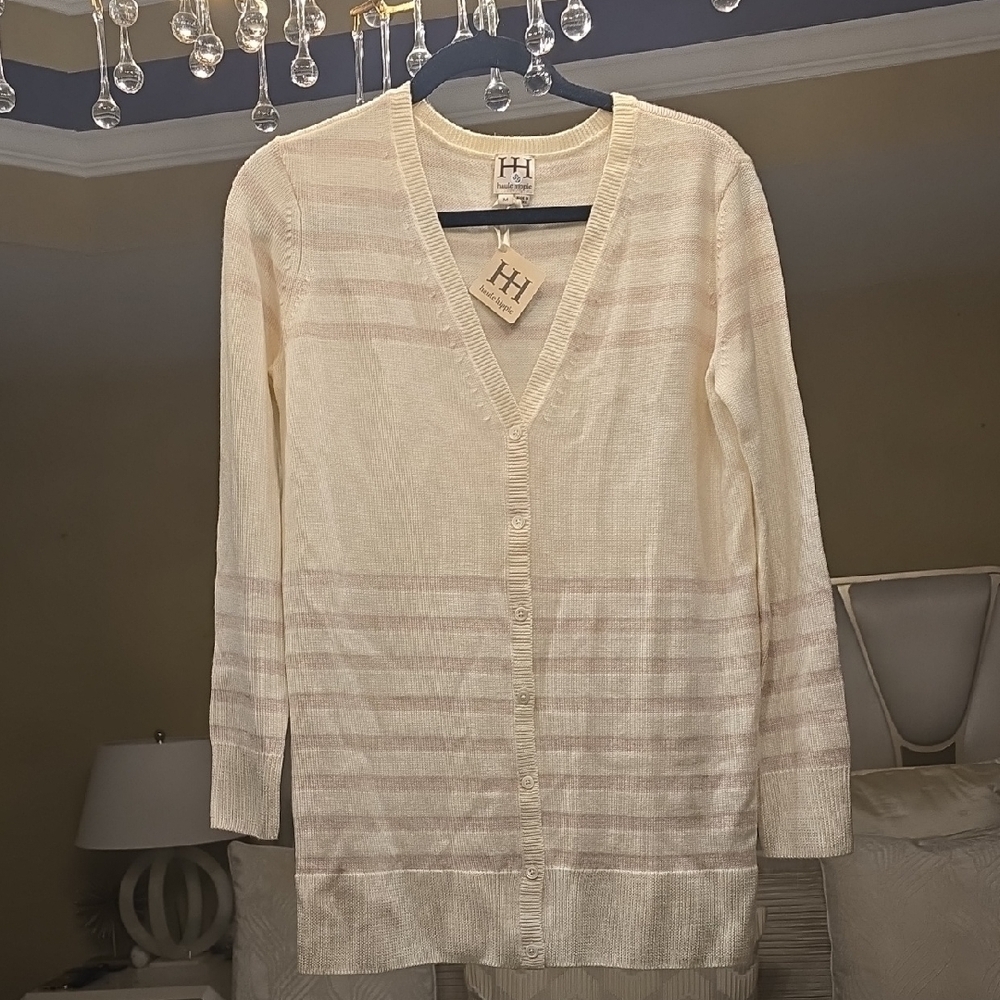 Haute Hippie 100% Merino Wool Cream Striped Cardigan